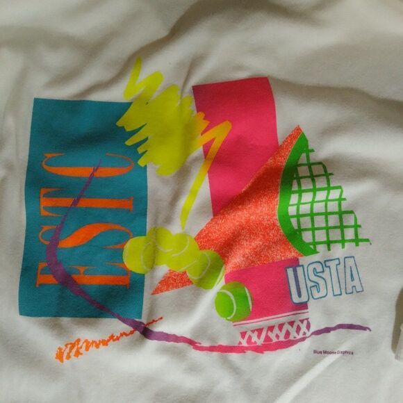 Vintage Custom ESTC USTA Tennis Neon Logo Polo - Picture 1 of 9